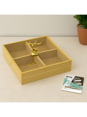 Uravas Store 4 Bölmeli Bambu Servis Sunumluk 22X22X5 cm