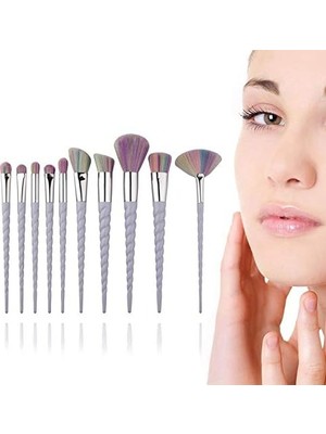 Starseven 10 Lu Unicorn Makyaj Fırça Set Gökkuşağı Kıl Spiral Saplı Karıştırma Toz Göz Farı Makyaj