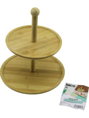 Eseno Select Yuvarlak 2 Katlı Ahşap - Bambu Servis Sunum Tahtası Çap: 20CM -- ÇAP:25CM