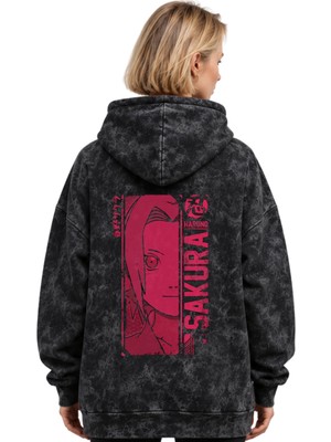 Sevbano Sakura Haruno Naruto Anime Baskılı Unisex Oversize Yıkamalı Premium Hoodie Sweatshirt