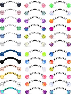 Starseven Vsnnsns 36 Adet 16G Cerrahi Çelik Daith Rook Küpe Piercing Kavisli Halter Kaş Halkaları Tragus Iler