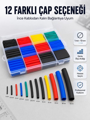 Uravas Store Profesyonel Isıyla Daralan Makaron Kutusu 560 Parça Renkli Kablo Koruma ve Izolasyon Seti