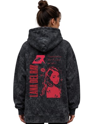 Sevbano Lana Del Rey Şarkıcı Baskılı Unisex Oversize Yıkamalı Premium Hoodie Sweatshirt