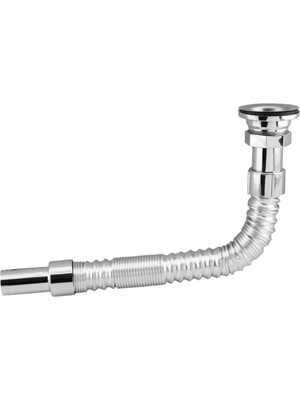 Starseven Klasik Standart Lavabo Evye Sifonu Uzun Plastik Körüklü Kıvrılabilir 33-80 cm Uzayabilir Krom Renk