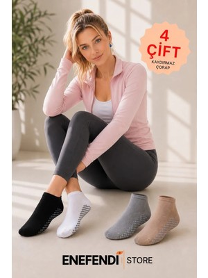 NF ND ENEFENDİ 4 Çift Kaydırmaz Unisex Yoga, Pilates, Tavaf Çorabı | Spor Patik Çorap Beyaz|Gri |Siyah |Bej 36-40