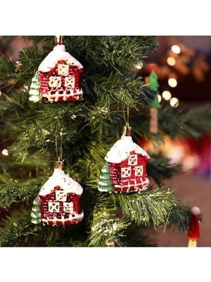 Starseven Yenigeldi 3 Adet 8.5 cm Yılbaşı Dağ Evi Dilek Ev Çam Ağacı Süsü Parti Yılbaşı Süslemeleri,kırmızı 3