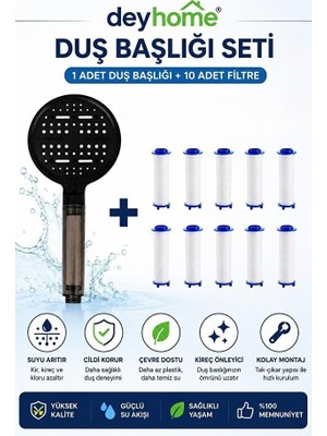 Starseven 6 Fonksiyonlu Filtreli Duş Başlığı – Basınç Artırıcı Çok Modlu Duş Sistemi + 10 Adet Yedek Filtre |