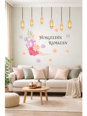 Starseven Sticker Hoş Geldin Ramazan Dekorlu Ahşap Kapı Süsü, Ramazan Süsleri, Sahur, Iftar