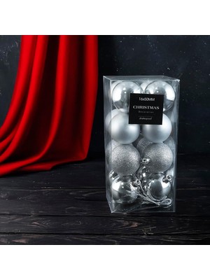 Starseven Koopman New Year 16 Parça Yılbaşı Topu Silver 50 mm