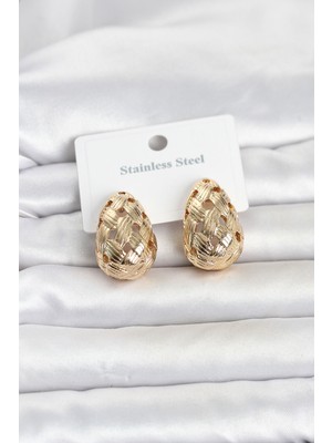 SHC4200 316L Çelik Gold Renk Motifli Damla Kadın Küpe TJ-BKP11829