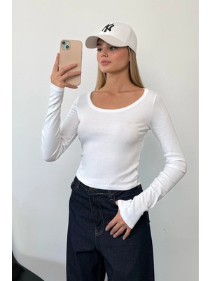 Giysa Kadın U Yaka Uzun Kollu Basic Body Beyaz - MS0001330