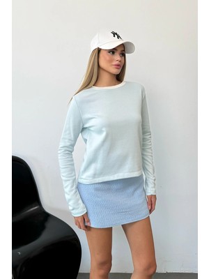 Giysa Kadın Bisiklet Yaka Uzun Kollu Basic Sweatshirt Mavi - MS0001428