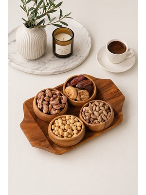Kai Home Akasya Ahşap 5 Parça Çerezlik & Sunum Seti
