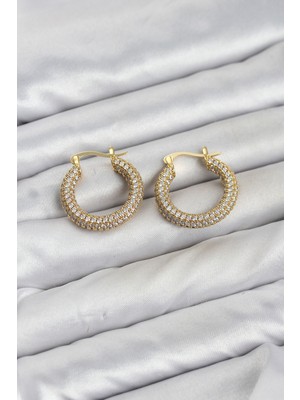 SHC4200 Gold Renk Full Zirkon Taşlı Halka Kadın Küpe TJ-BKP11940