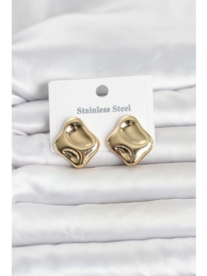 SHC4200 316L Çelik Gold Renk Plaka Model Kadın Küpe TJ-BKP11818