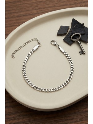Uravas Store 316L Çelik Ince Cuban Zincir Model Gümüş Renk Erkek Bileklik