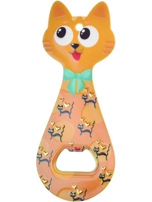 Starseven Miyav Mıknatıslı Şişe Kapak Açacağı, Kedili Açacak Buzdolabı Magnet Turuncu, 5.5X14 Cm, Serami