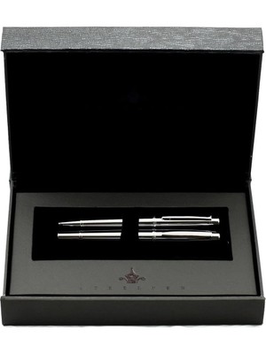 Starseven Steelpen 2715 Parlak Krom Dolma Kalem+Tükenmez Kalem Seti