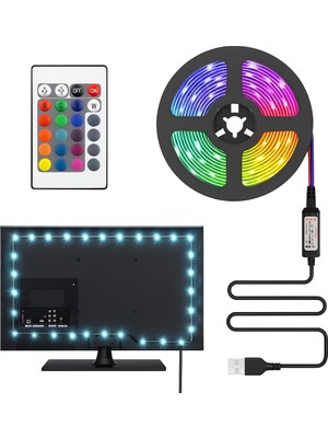 Starseven Tv Pc Arkası Rgb Şerit LED Işık Seti - 3 Metre, USB Girişli, Kumandalı, 352 Renk Seçeneği, IP20