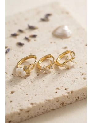 Uravas Store 3 Lü Set Çiçek Model Gold Renk Kadın Küpe TJ-BKP11960