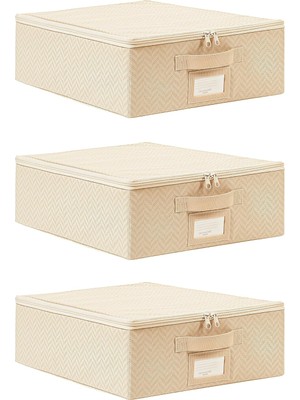 Starseven Textile 3'lü Küçük Boy Bej Balıksırtı Destekli Hurç Set 31 x 38 x 12 cm