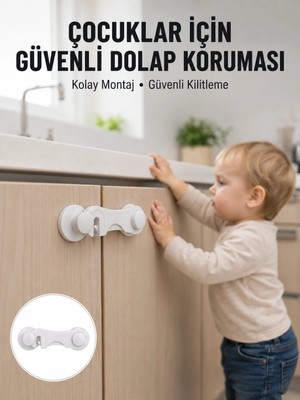 Twin Store 4 Adet Dolap Çekmece Emniyet Kilidi Çift Taraflı Bantlı Güvenli Tasarım Yeni Nesil