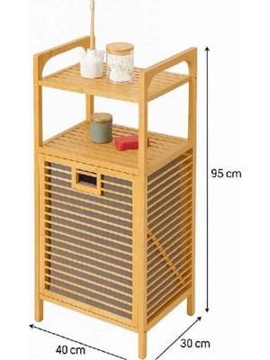 Starseven Bambu Çamaşır Sepeti Raflı & Banyo Rafı 40X30X95 cm