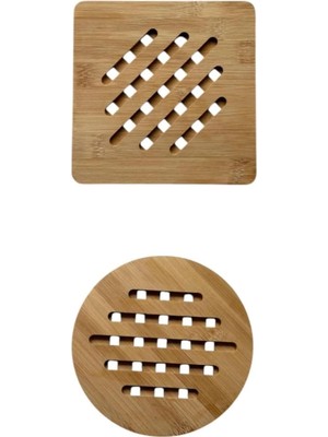 Starseven Bambu Nihale, Yuvarlak Kare Çizgili, Tencere Tava Çaydanlık Için, 17 Cm, Doğal Ahşap, Nemli Bezl