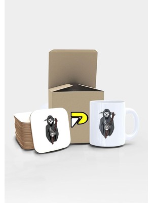 Starseven Postermanya Azrail Kahve Tasarımlı Baskılı Kupa Bardak Seti, Eğlenceli Özel Hediye Mug