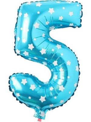 Starseven 5 Rakamlı 16 Inç Yıldızlı Folyo Balon 36 cm (Mavi)