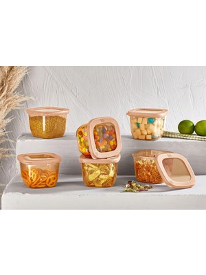 Starseven Kumsal Kare Saklama Kabı, Şeffaf Bakır 6X550 ml