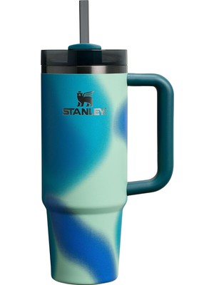 Starseven Quencher Pipetli Termos Bardak, 0.89 Litre, Turkuaz Desenli (Coastal Teal)