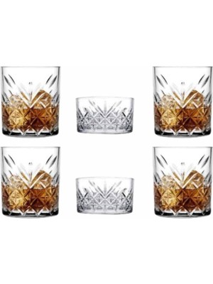 Starseven Paşabahçe 4 Adet Lüx Viski Bardağı Timeless Kristal Dekorlu Bardak 345CC 2 Adet Çerezlik Takımı