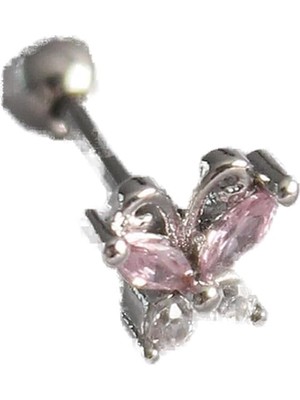 Starseven 316L Çelik Gümüş Renk Pembe Zirkon Taşlı Tragus Piercing - TJ-PR1241