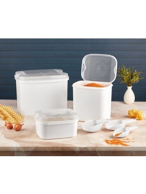 Starseven Masal Bakliyat Kabı 10 Lt + 4,5 Lt + 1,6 Lt Beyaz Saklama Kabı Kürek, BEYAZ-2959
