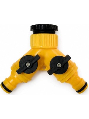 Starseven Çift Çıkışlı Vanalı Musluk Adaptörü, 1/2 3/4 Uyumlu, Sarı, DMX4279