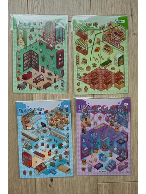 Starseven Kolbi 8 Parça Sevimli 3D Izometrik Capybara Sticker Kafe Market Kütüphane Parti