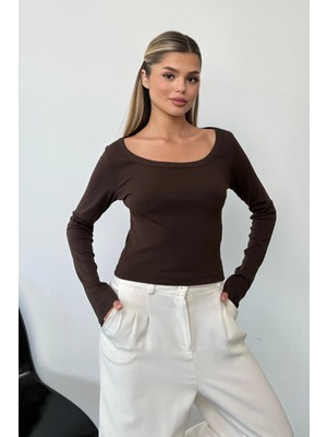 Giysa Kadın U Yaka Uzun Kollu Basic Body Kahverengi - MS0001330