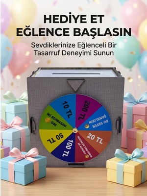 Starseven Renkli Şans Çarklı Biriktirme Oyunu Eğlenceli Tasarruf Kutusu Ahşap Challenge Kumbarası