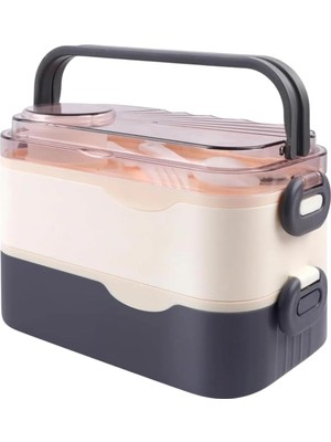 Starseven Vagonlife Bento 1350ML Lunchbox 2 Katlı 3 Bölmeli Sosluklu Çelik Sefer Tası Yemek Kutusu Çatal K