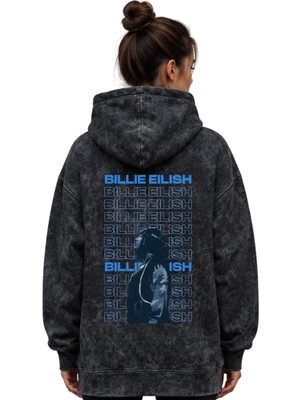 Sevbano Billie Eilish Şarkıcı Baskılı Unisex Oversize Yıkamalı Premium Hoodie Sweatshirt