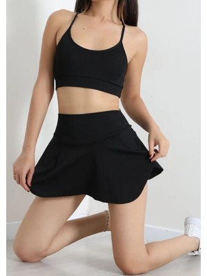 f.kereci Kadın Siyah Fitilli Pedli Ip Askılı Büstiyer Crop Top Esnek Dar Kalıp