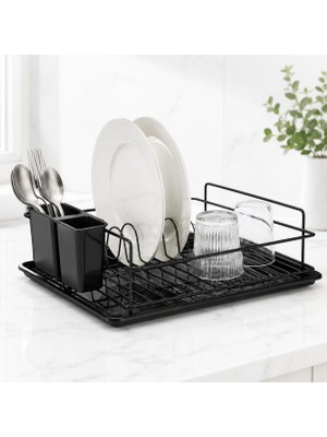 Starseven Alper Banyo Paslanmaz Siyah Bulaşıklık Bulaşık Süzgeci Tek Katlı Tabaklık Termo Plastik K