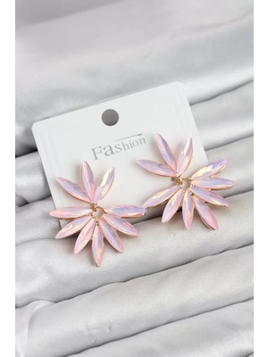 Uravas Store Pembe Renk Kristal Taşlı Lotus Model Kadın Küpe TJ-BKP11915