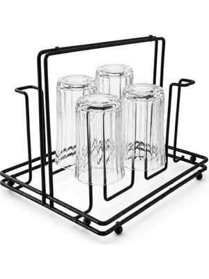 Starseven Orret 6’lı Metal Bardak Kurutma Askısı Siyah, Tezgah Üstü Organizeri, Tel Standı, Mutfak Düzen