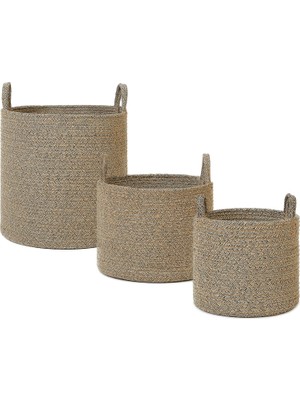 Starseven Textile 3'lü Siyah Kırçıllı Jüt Halat Sepet Set 26 x 22/35 x 27/40 x 40 cm