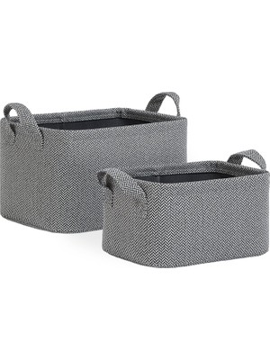 Starseven Textile 2'li Antrasit Renk Dokulu Kumaş Sepet Set 24 x 17 x 12/30 x 21 x cm