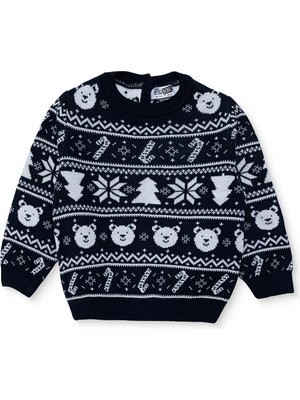Hellobaby Erkek Bebek Kazak Yeniyıl Baskılı Düğmeli Bisiklet Yaka Long Sleeve