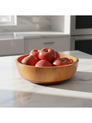 Starseven Deconox Doğal Akasya Ahşap Salata Meyve Kasesi – 28 cm Büyük Boy Yuvarlak Sunum Tabağı, Çerezlik
