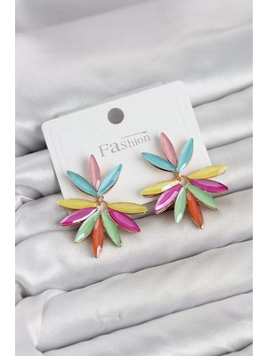 Uravas Store Karışık Renk Kristal Taşlı Lotus Model Kadın Küpe TJ-BKP11916